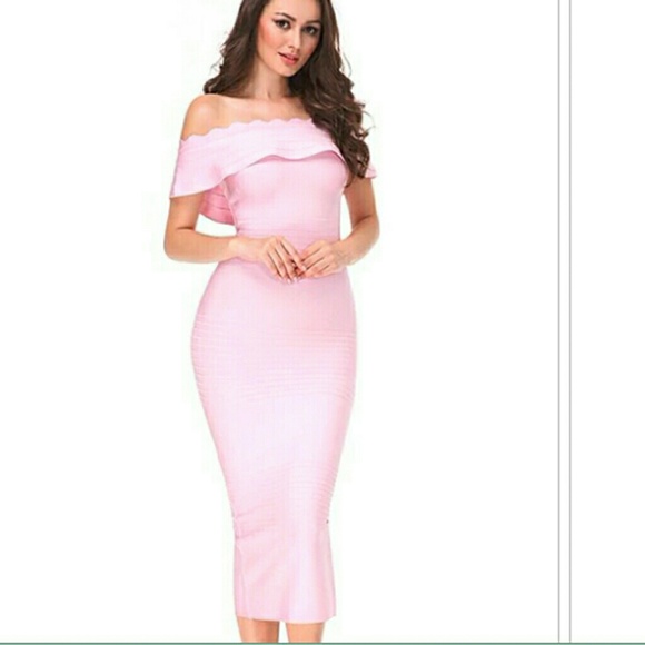 baby pink off shoulder dress